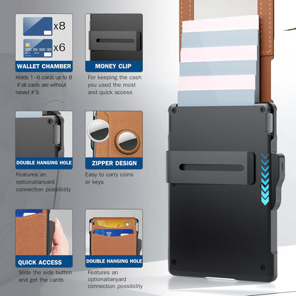 🎁AirTag pénztárca férfiaknak – felnyíló alumínium tok, pénzcsipesz, vékony bőrrekeszek, hitelkártyatartó, RFID-blokkoló, minimalista, kétrét hajtogatható pénztárca