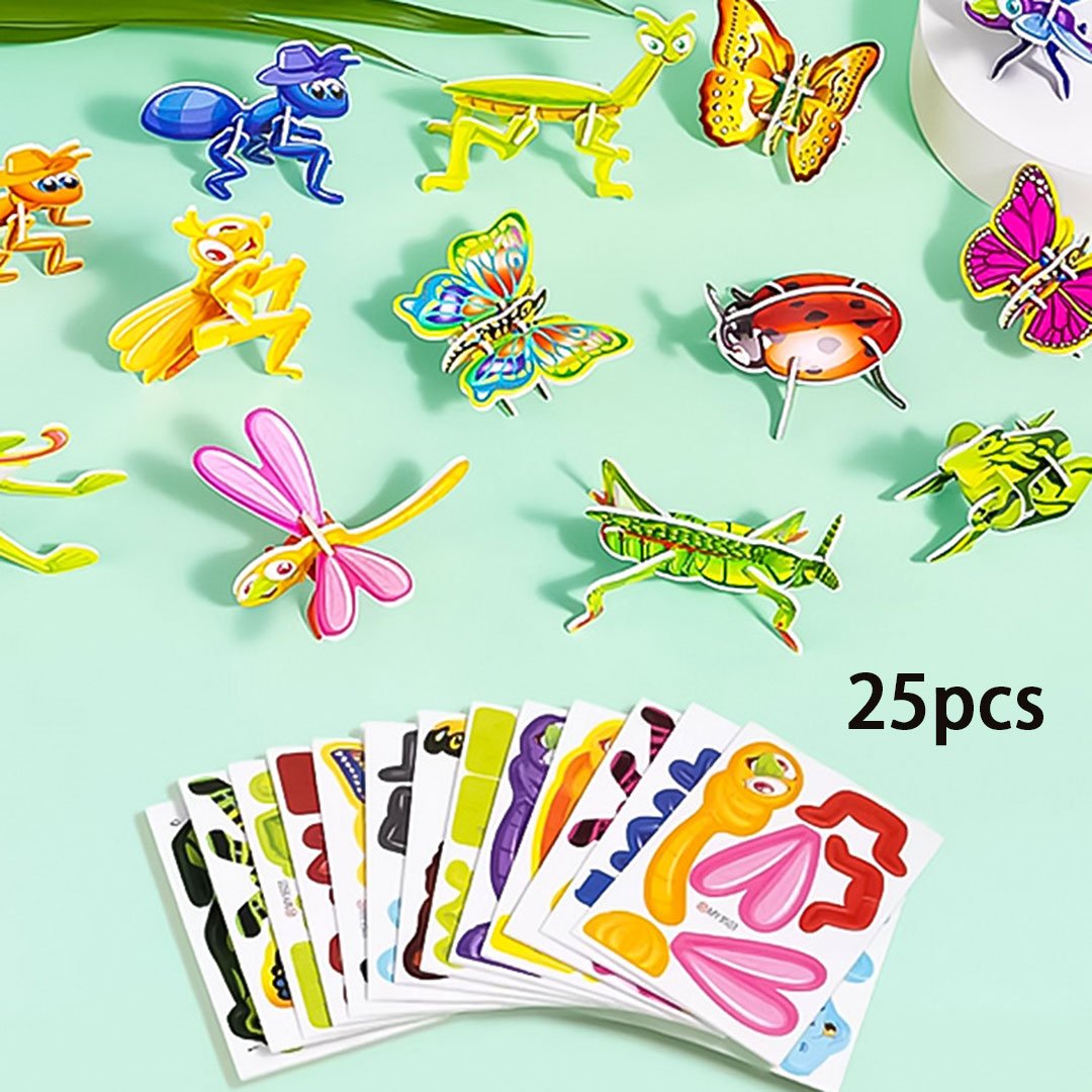 🦗🧩 DIY 3D rajzfilm puzzle (25 db) – Kirakás, játék, tanulás egyben! 🧠✨