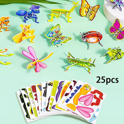 🦗🧩 DIY 3D rajzfilm puzzle (25 db) – Kirakás, játék, tanulás egyben! 🧠✨