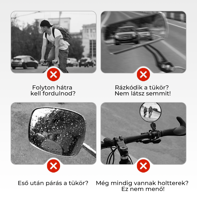 🚴‍♀️ Kerékpár visszapillantó tükör – 360° forgatható, állítható, biztonságos | Anti-vibráció, gyors szerelés, ideális városi & túrázási biciklikhez 🔍🛡️💖