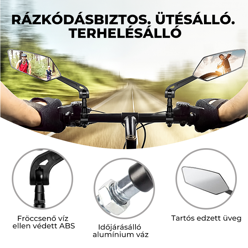🚴‍♀️ Kerékpár visszapillantó tükör – 360° forgatható, állítható, biztonságos | Anti-vibráció, gyors szerelés, ideális városi & túrázási biciklikhez 🔍🛡️💖