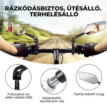 🚴‍♀️ Kerékpár visszapillantó tükör – 360° forgatható, állítható, biztonságos | Anti-vibráció, gyors szerelés, ideális városi & túrázási biciklikhez 🔍🛡️💖
