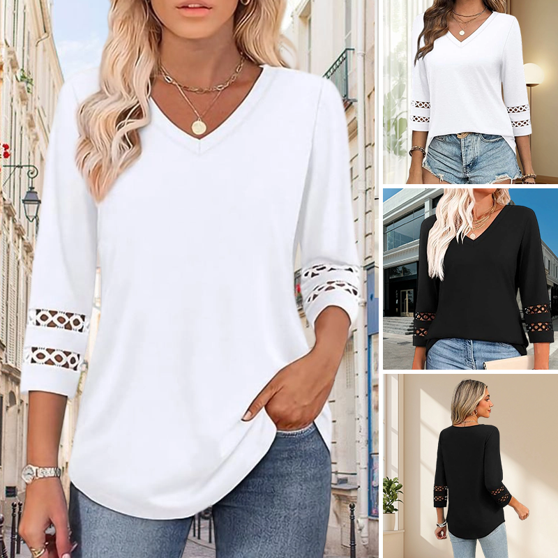🌺 [S-3XL] Klasszikus egyszínű V-nyakú felső | ¾-es ujjakkal, mindenkinek jól áll és karcsúsít! 👚✨
