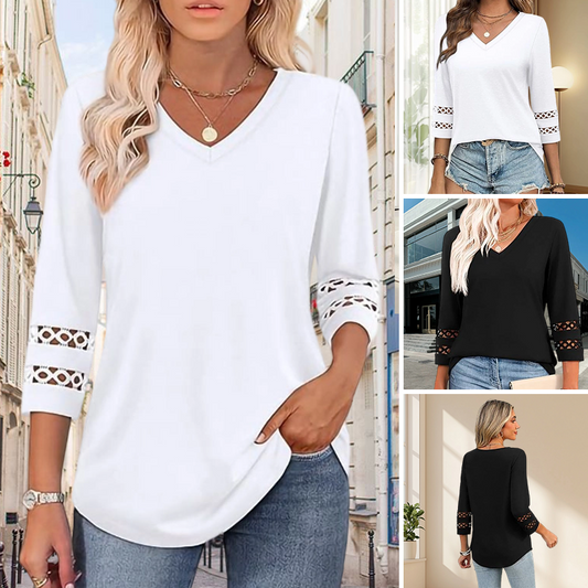 🌺 [S-3XL] Klasszikus egyszínű V-nyakú felső | ¾-es ujjakkal, mindenkinek jól áll és karcsúsít! 👚✨