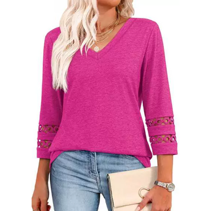 🌺 [S-3XL] Klasszikus egyszínű V-nyakú felső | ¾-es ujjakkal, mindenkinek jól áll és karcsúsít! 👚✨