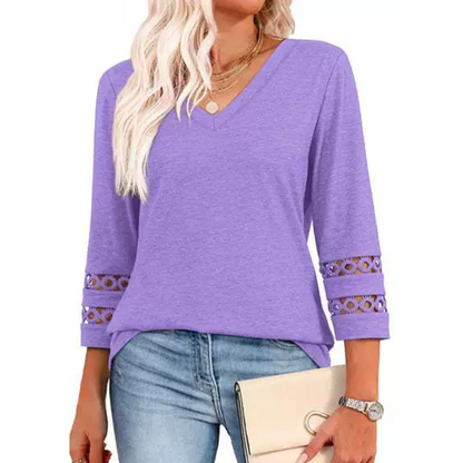 🌺 [S-3XL] Klasszikus egyszínű V-nyakú felső | ¾-es ujjakkal, mindenkinek jól áll és karcsúsít! 👚✨