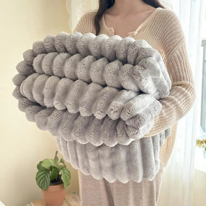 ❄️🛏️ Sűrű nyúl plüss és tejbársony huzatú takaró 🌿🥰