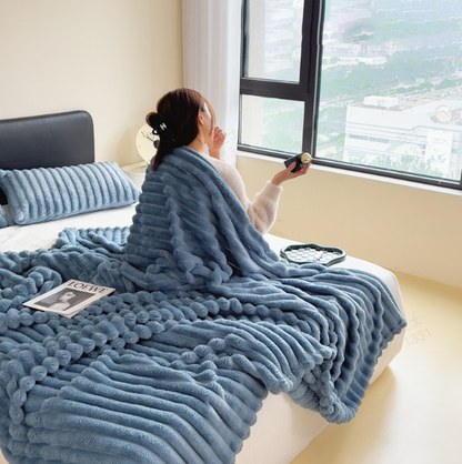 ❄️🛏️ Sűrű nyúl plüss és tejbársony huzatú takaró 🌿🥰