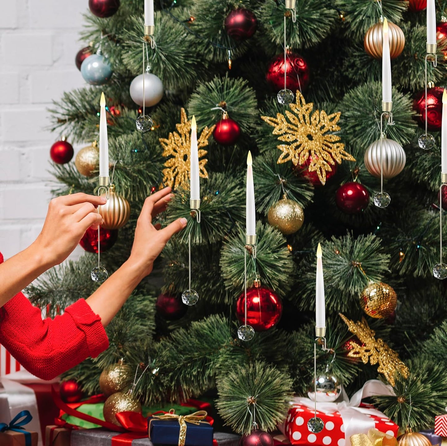 🎁Korai karácsonyi akció🎄Karácsonyfa LED gyertyák átlátszó kristálygömbös akasztóval