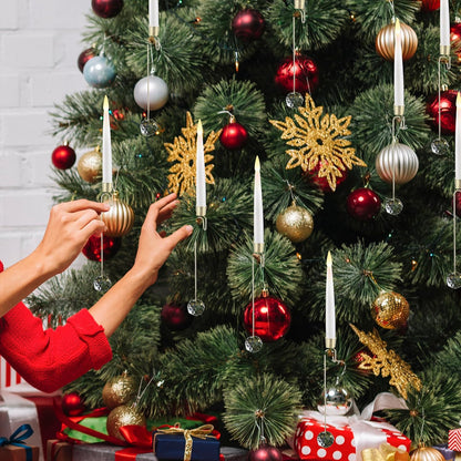 🎁Korai karácsonyi akció🎄Karácsonyfa LED gyertyák átlátszó kristálygömbös akasztóval