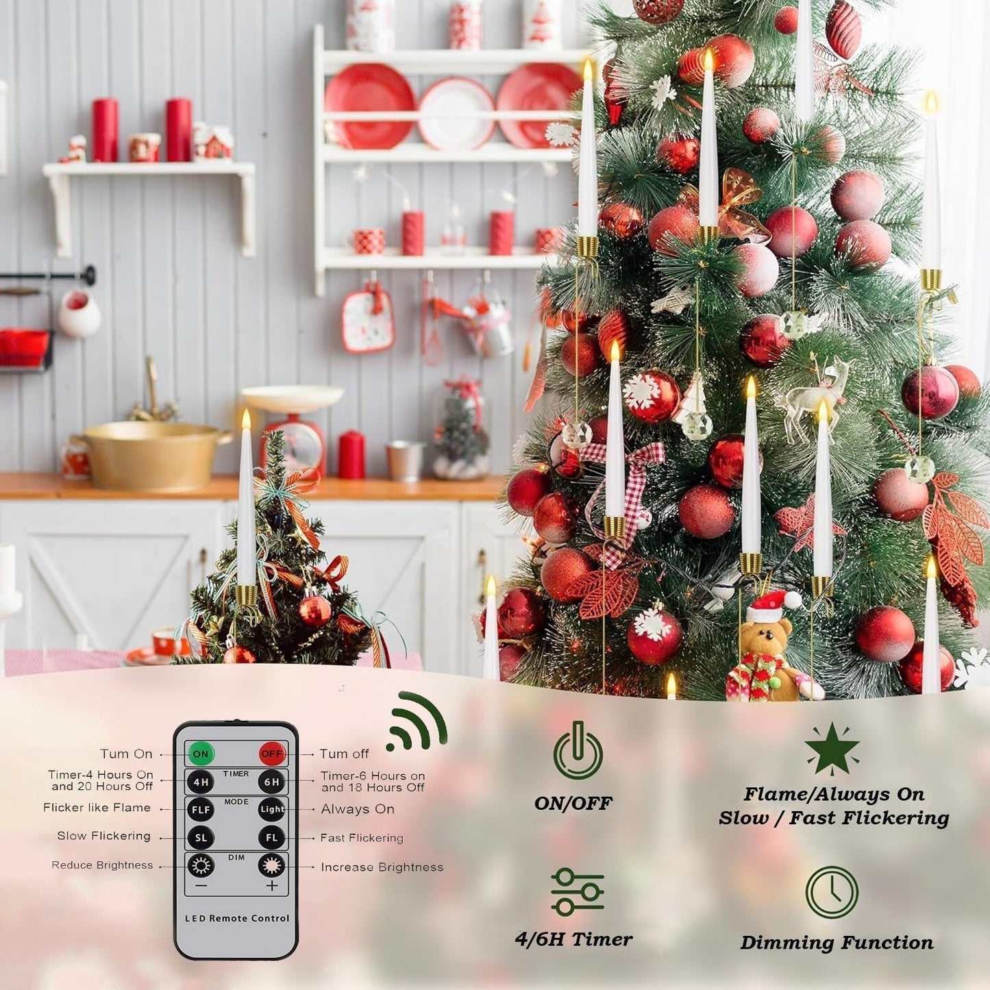 🎁Korai karácsonyi akció🎄Karácsonyfa LED gyertyák átlátszó kristálygömbös akasztóval