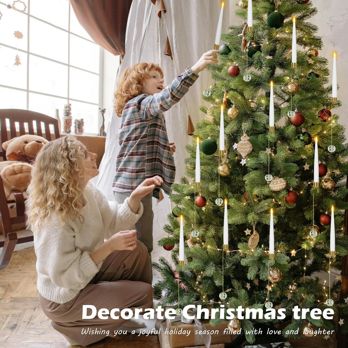 🎁Korai karácsonyi akció🎄Karácsonyfa LED gyertyák átlátszó kristálygömbös akasztóval