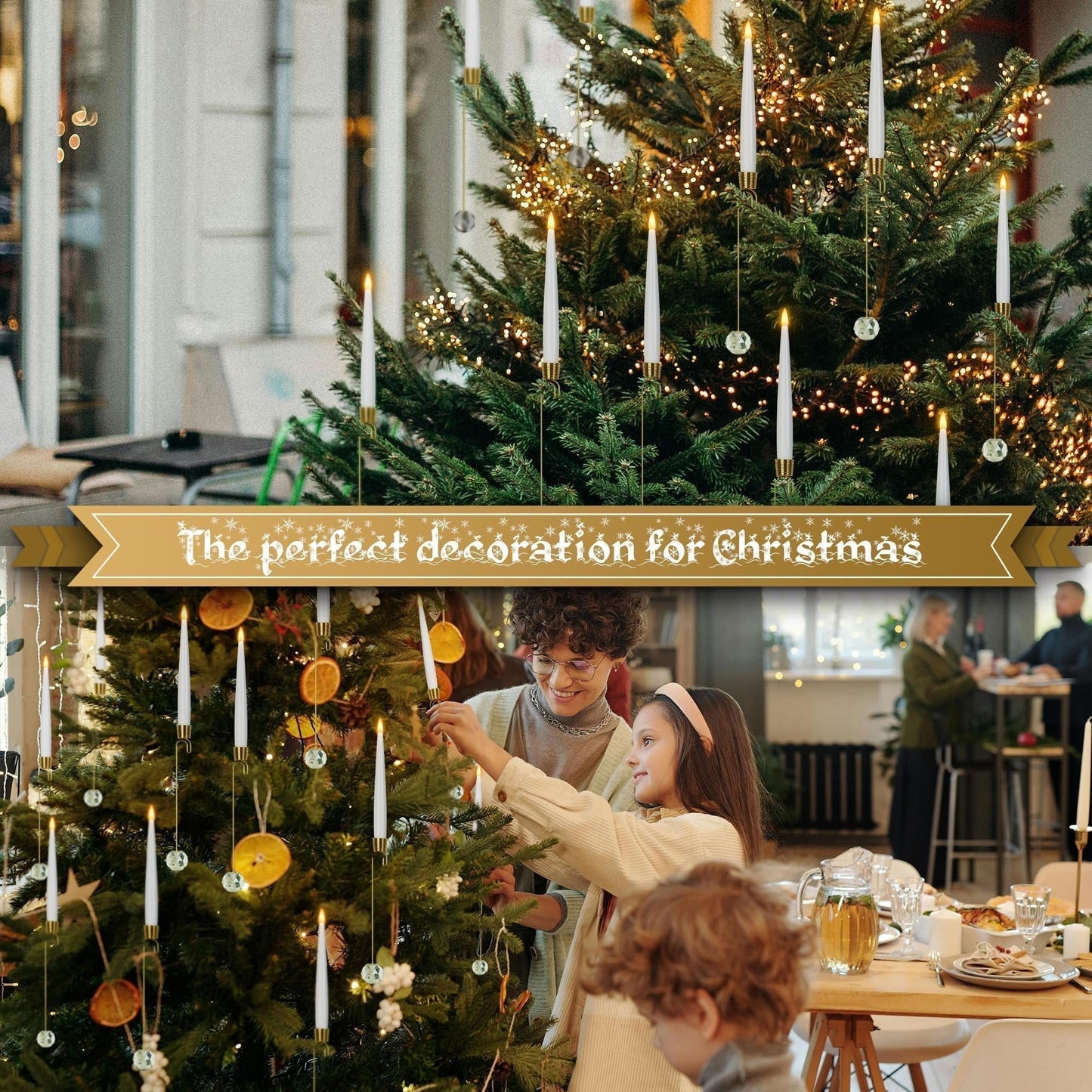 🎁Korai karácsonyi akció🎄Karácsonyfa LED gyertyák átlátszó kristálygömbös akasztóval