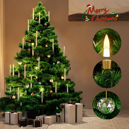 🎁Korai karácsonyi akció🎄Karácsonyfa LED gyertyák átlátszó kristálygömbös akasztóval