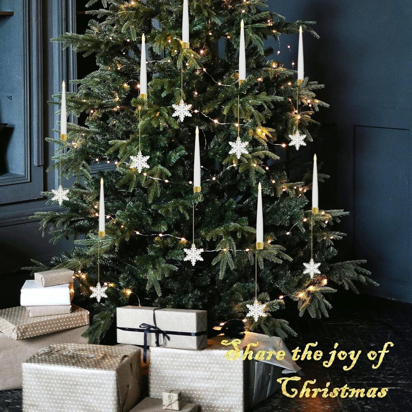 🎁Korai karácsonyi akció🎄Karácsonyfa LED gyertyák átlátszó kristálygömbös akasztóval