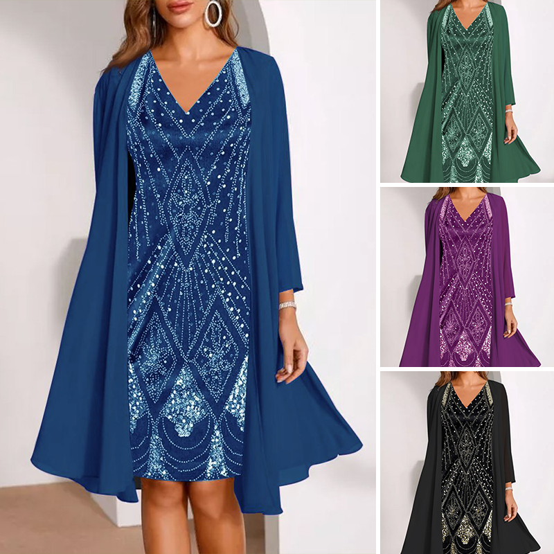 【M-3XL】💞Női ruha + hosszú kabát szett