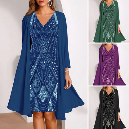 【M-3XL】💞Női ruha + hosszú kabát szett