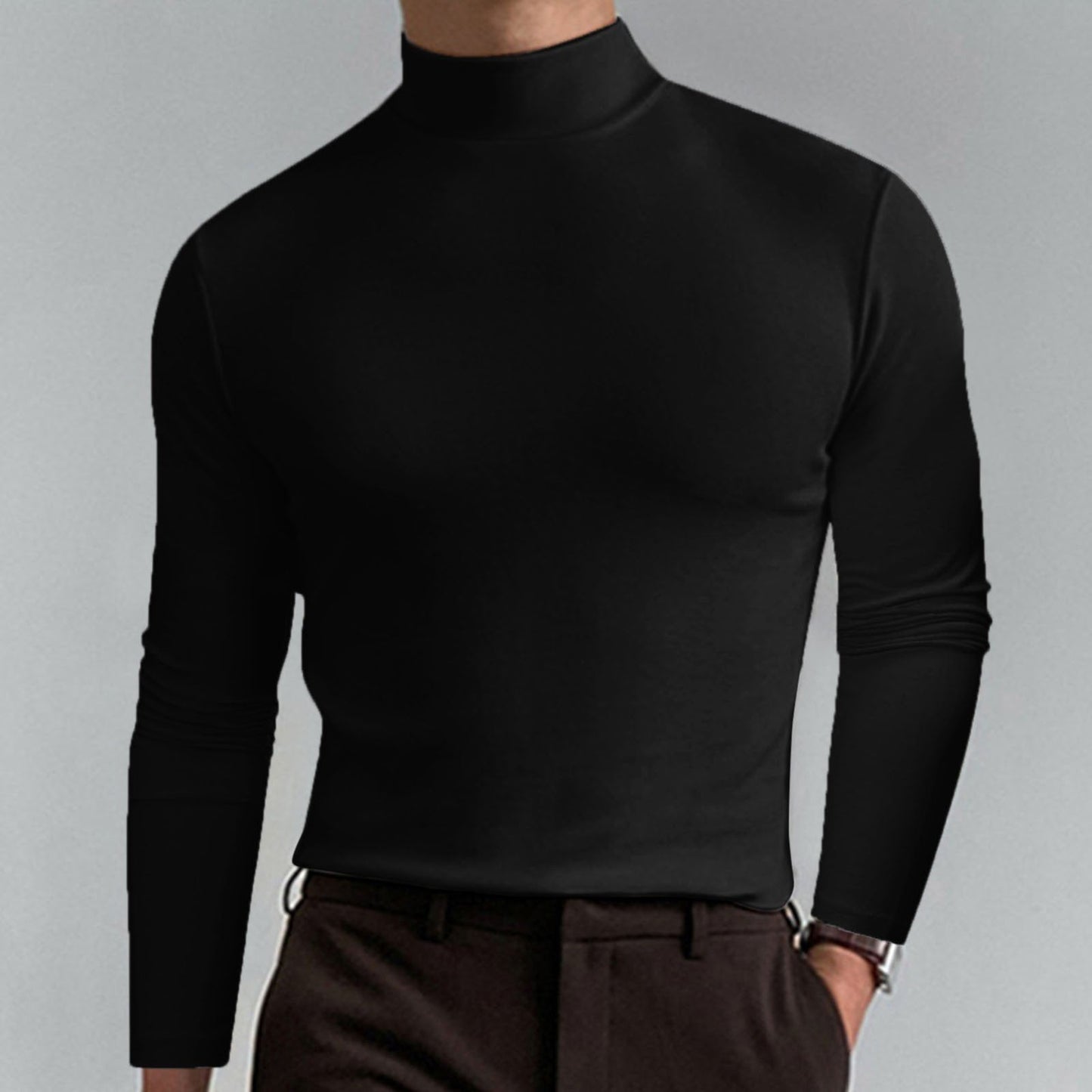 👕 60% KEDVEZMÉNY MOST! ✨ Férfi magas nyakú, karcsúsított póló – rugalmas és lélegző anyag, modern stílus edzőtermi vagy alkalmi viselethez 🏃‍♂️📦