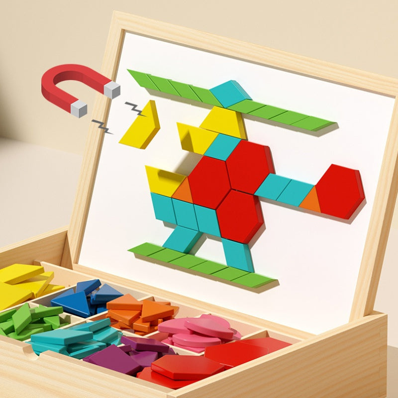 🎅🎁 🎄 Mágneses mintákkal ellátott fa puzzle készlet 🧠🧩