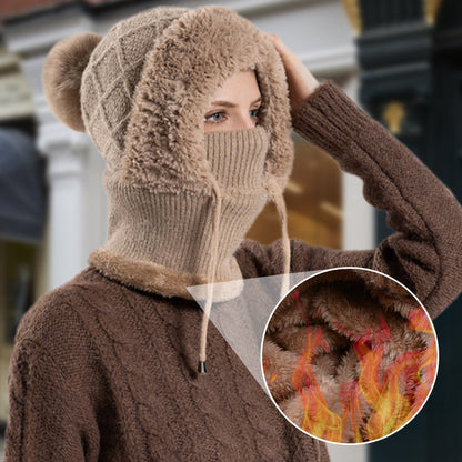 🔥Stílusos vastag kötött téli sapka – meleg arcvédővel és sállal🧣