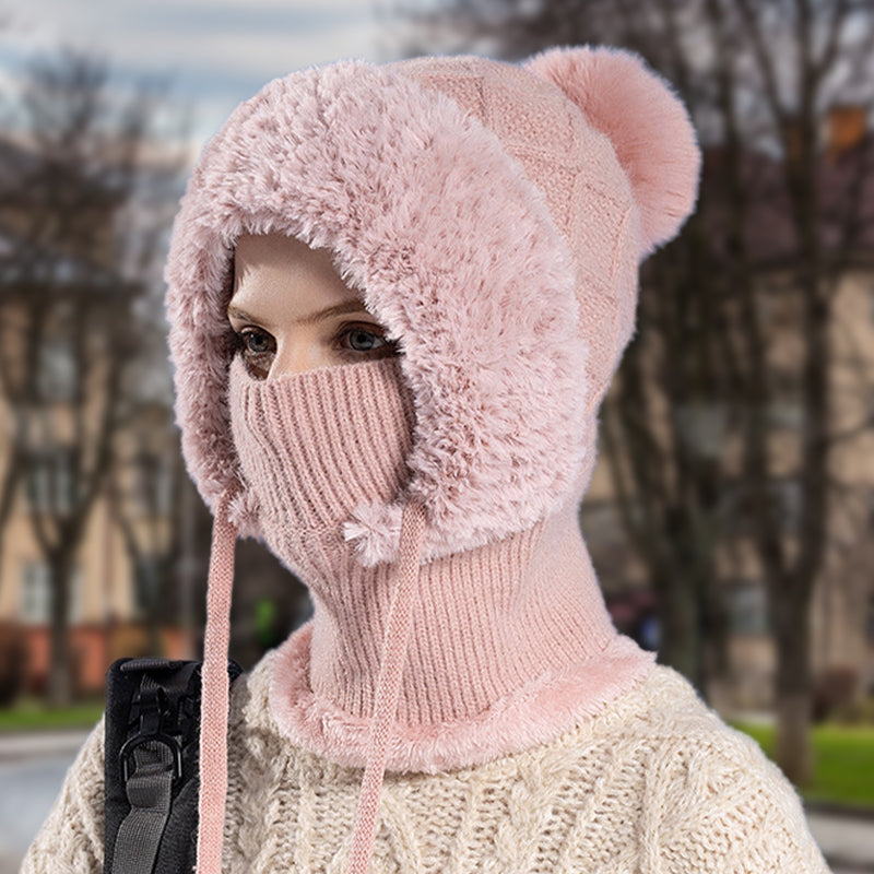 🔥Stílusos vastag kötött téli sapka – meleg arcvédővel és sállal🧣