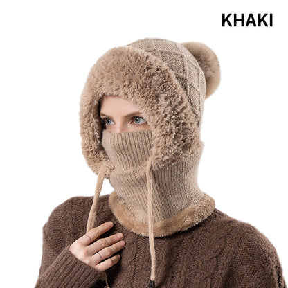 🔥Stílusos vastag kötött téli sapka – meleg arcvédővel és sállal🧣
