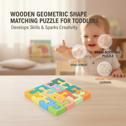 Fából készült geometriai alakhoz illő puzzle kisgyermekek számára