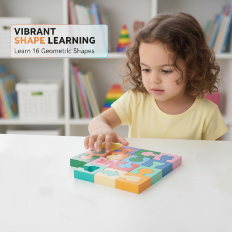 Fából készült geometriai alakhoz illő puzzle kisgyermekek számára