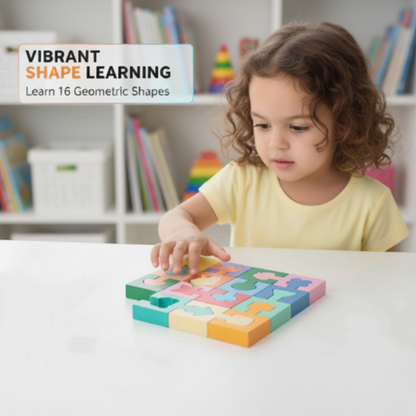 Fából készült geometriai alakhoz illő puzzle kisgyermekek számára