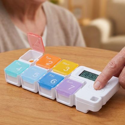 Intelligens elektronikus gyógyszeres doboz időzített emlékeztetővel