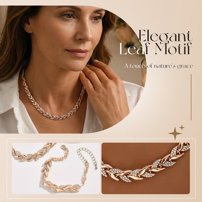 🍃 Levélmotívumos ékszerszett – nyaklánc + karkötő | Hozd be a természet eleganciáját a mindennapjaidba ✨