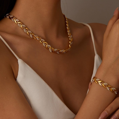 🍃 Levélmotívumos ékszerszett – nyaklánc + karkötő | Hozd be a természet eleganciáját a mindennapjaidba ✨