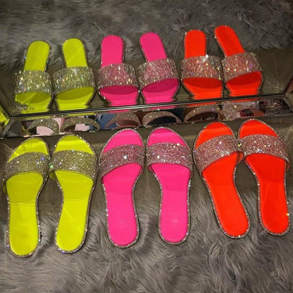 ✨ Női csillogó strasszos lapos szandál – Kényelem és ragyogás egyben! 👡💎