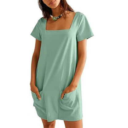 💖 Női négyzetnyakú zsebes ruha – hűvös, laza, tökéletes sétához és otthonra! 👗✨