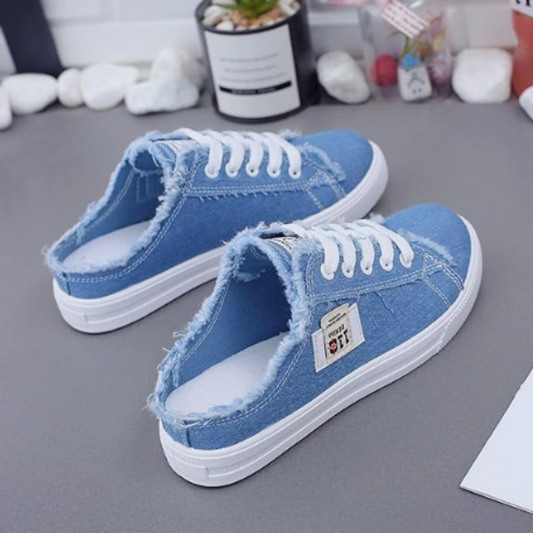 👟☀️ Női farmer slip-on papucs – Kényelmes talp, laza stílus. Nyárra készülve! 🥰