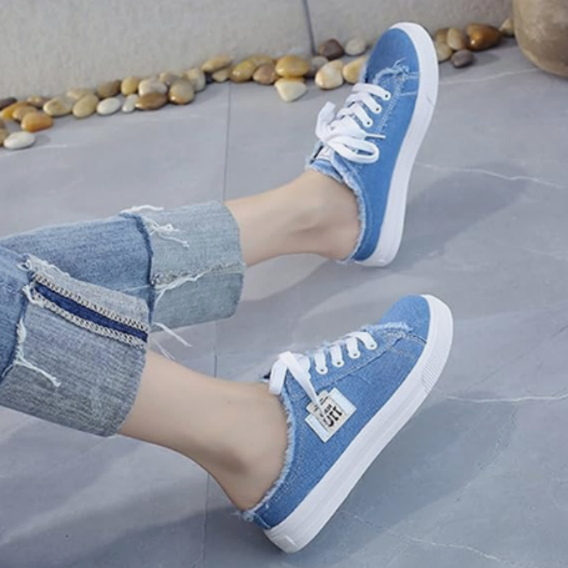 👟☀️ Női farmer slip-on papucs – Kényelmes talp, laza stílus. Nyárra készülve! 🥰
