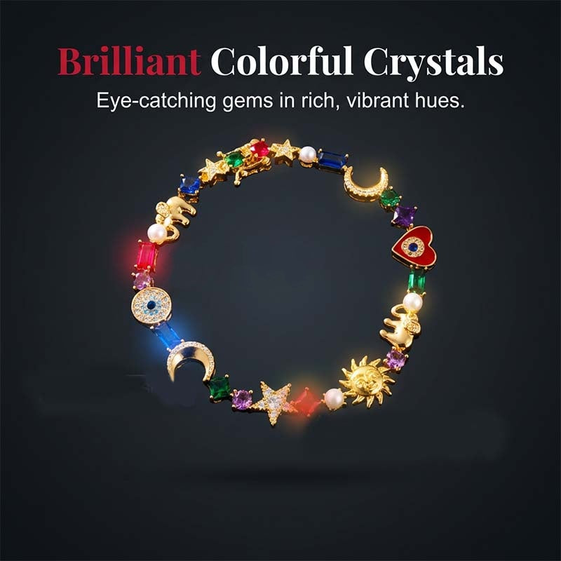 🌙 Csillagos égbolt témájú karkötő – színes kristályokkal, titokzatos dizájnnal – Raktáron, utánvéttel 🔮✨
