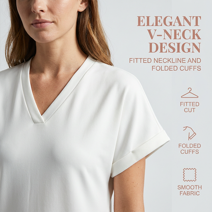 👗 Női alkalmi V-nyakú rövid ujjú pólóruha – sportos elegancia minden napra