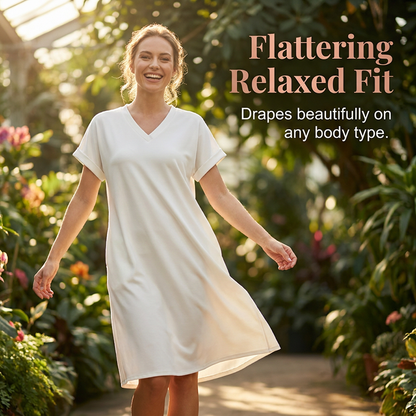 👗 Női alkalmi V-nyakú rövid ujjú pólóruha – sportos elegancia minden napra
