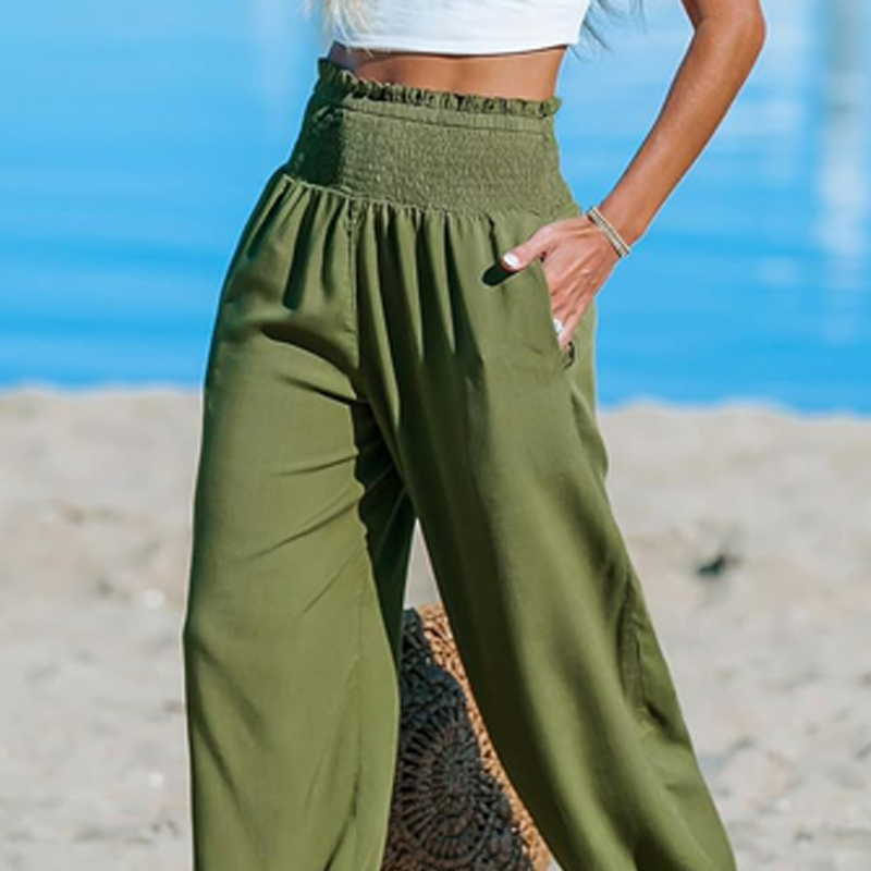 ✨【S-2XL】👖 Női magas derekú, smokkolt bő harem nadrág – kényelmes, lezser, stílusos