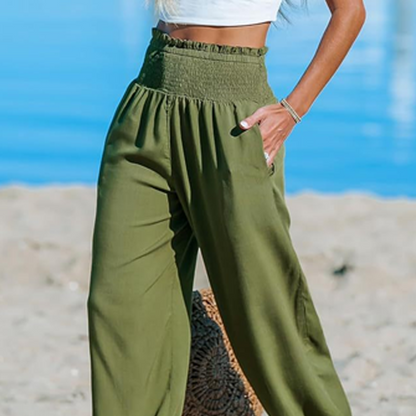 ✨【S-2XL】👖 Női magas derekú, smokkolt bő harem nadrág – kényelmes, lezser, stílusos