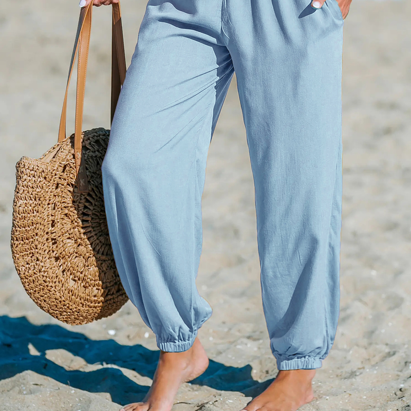 ✨【S-2XL】👖 Női magas derekú, smokkolt bő harem nadrág – kényelmes, lezser, stílusos