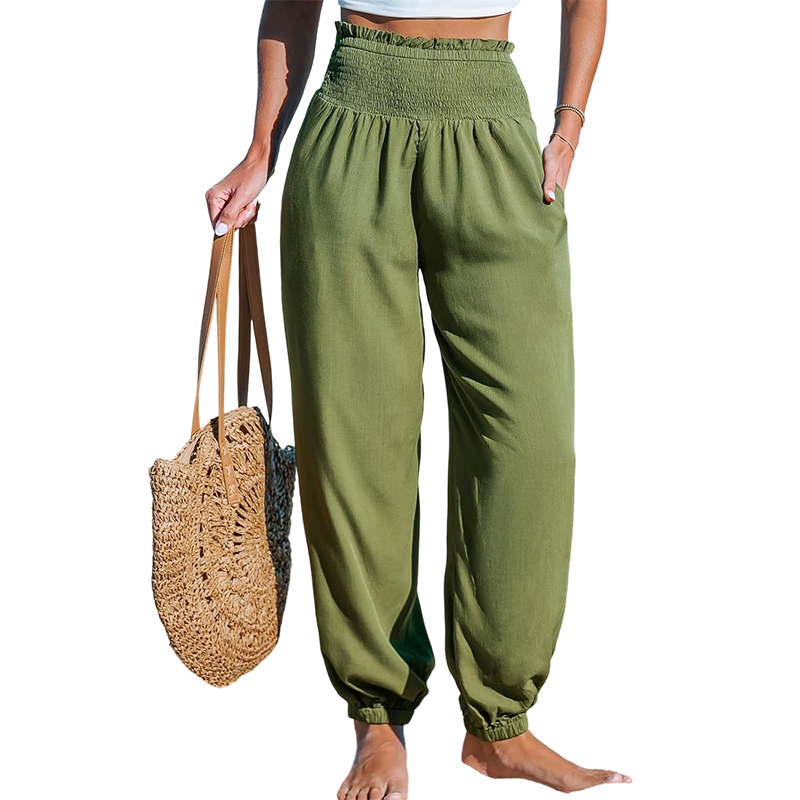 ✨【S-2XL】👖 Női magas derekú, smokkolt bő harem nadrág – kényelmes, lezser, stílusos
