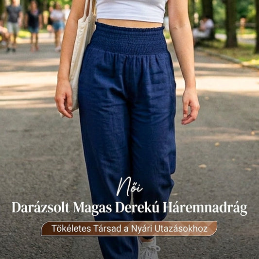 ✨【S-2XL】👖 Női magas derekú, smokkolt bő harem nadrág – kényelmes, lezser, stílusos