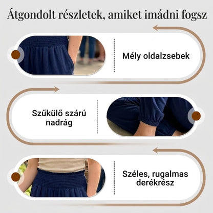 ✨【S-2XL】👖 Női magas derekú, smokkolt bő harem nadrág – kényelmes, lezser, stílusos