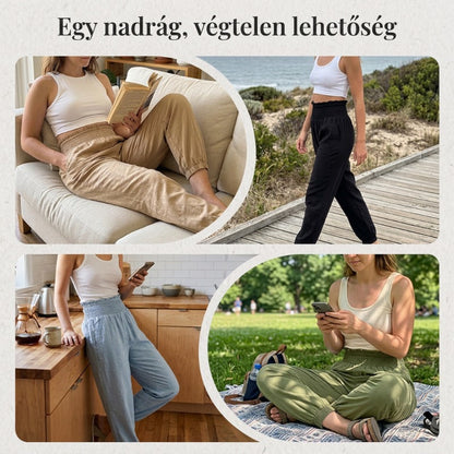 ✨【S-2XL】👖 Női magas derekú, smokkolt bő harem nadrág – kényelmes, lezser, stílusos